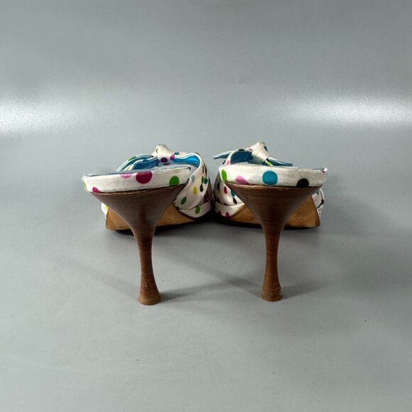 COACH White Satin Multicolor Polka Dots Heels Bow Accents, Size 7.5 B - Picture 6 of 15